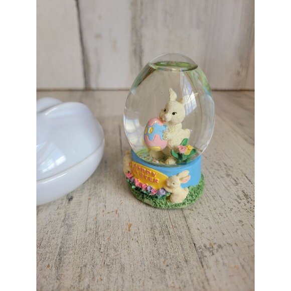 Easter Bunny trinket container snow globe spring set decor chick - Picture 2 of 6